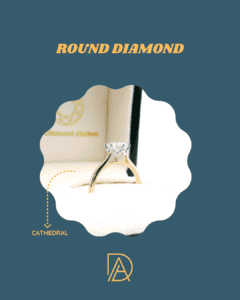 Side profile of round diamond ring with cathedral setting
