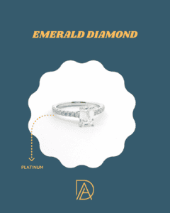 Side view of platinum emerald cut solitaire engagement ring