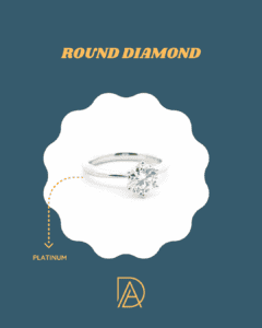 Side view of platinum solitaire engagement ring with round diamond