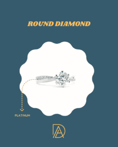 Side view of twisted pavé round diamond ring in platinum setting