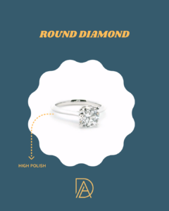 High polish finish on round diamond ring