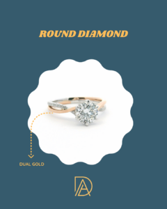Custom engagement ring featuring a dual gold twist band and round diamond

