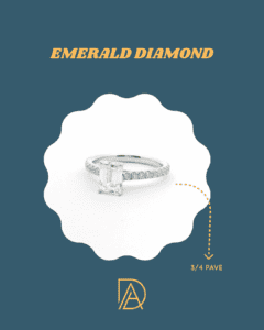 Emerald solitaire ring with 3/4 pavé diamond band in platinum