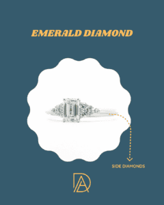 Emerald diamond ring with side diamonds