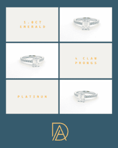 Emerald cut engagement ring design with platinum and pavé band details